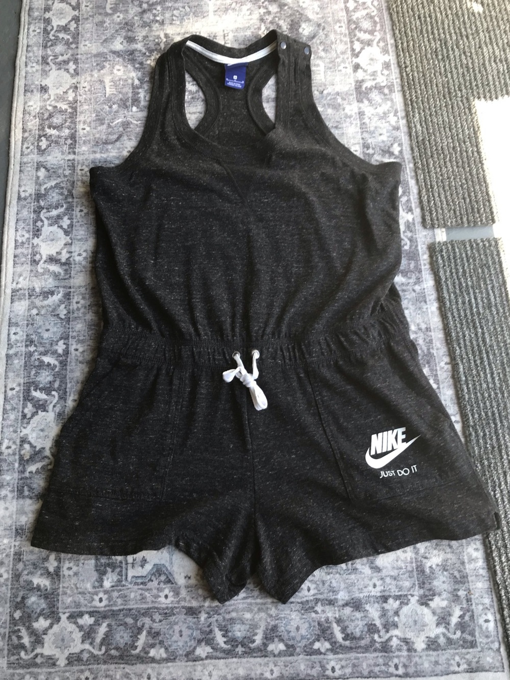 Women’s Medium Nike Black Heather Sleeveless Romper with White Logo